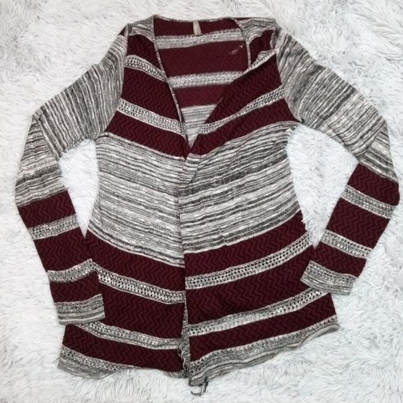 Vanity Womens Sweater‎ Cardigan Gray Large Open Front Long Sleeve Stripes - Picture 1 of 11